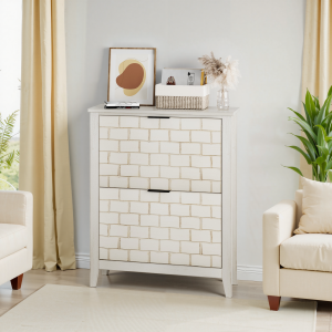 Sapateira com 2 gavetas basculantes branco retro 80cm