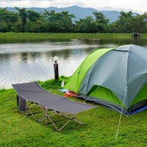 Cama dobrável de acampamento cinza escuro 190x68x52cm