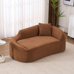 Sofá chaise longue em chenille caramelo 2 lugares com almofada