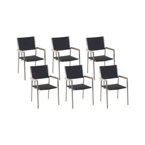 Conjunto de 6 cadeiras de jardim grosseto rattan sintético preto