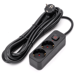 Aigostar régua 2 tomadas, extensão 5m com interruptor, preto
