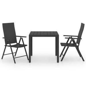 vidaXL juego de comedor de jardín 3 piezas negro