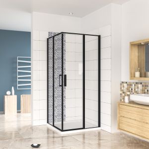 Cabine de duche rectangular bater giratória,preto mate,900x800x1850mm