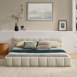 Cama,140×200cm,colcha de chenille,bege.