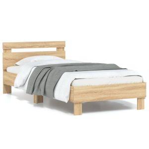 Cama c/ cabeceira/luzes LED 90x200 cm carvalho sonoma seaw5681