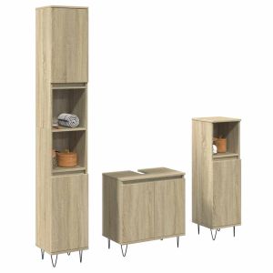 3 pcs conj. Móveis casa banho derivados madeira carvalho sonoma