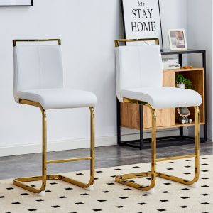 Conjunto de 2 bancos de bar em pele sintética branca e dourado 96,5 cm