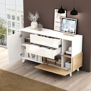 Aparador minimalista branco com 2 portas e 2 gavetas 70x130x40cm