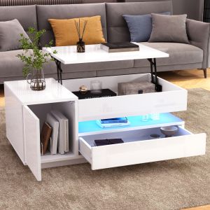 Mesa de centro elevatória com LED branco 34,5x90x50cm