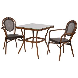 Conjunto madeira: mesa e duas cadeiras castanho-escuro