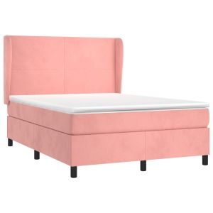 vidaXL cama box spring con colchón terciopelo rosa 140x190 cm