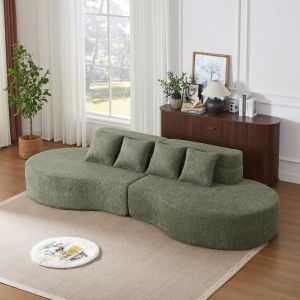 Sofá modular em espuma com revestimento em chenille verde 2 peças