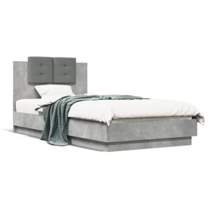 Cama c/ cabeceira/luzes LED 75x190cm cinza cimento seaw1271
