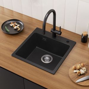 Pia de cozinha - granito - 45x45cm - 1 cuba - escovado - quadrado