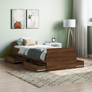 Cama c/ painéis de cabeceira e pés carvalho castanho