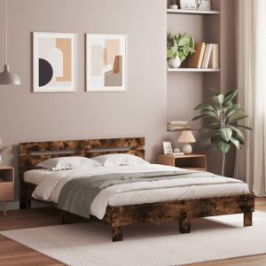 Cama c/ cabeceira/luzes LED 140x190cm carvalho fumado