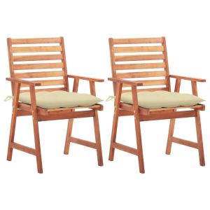Cadeiras de jantar p/ jardim 2 pcs c/ almofadões acácia maciça