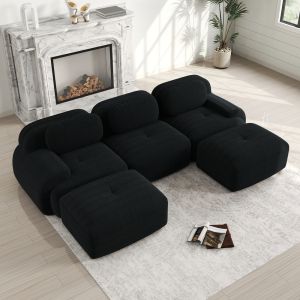 Sofá modular de canto em bombazina preto sem montagem 298x178 cm
