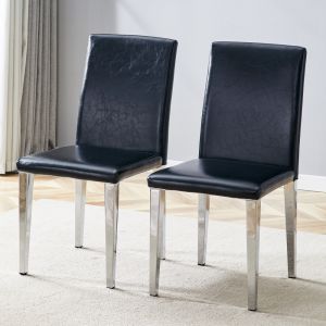 Cadeira de jantar em pu preto e prata conjunto de 2 design moderno