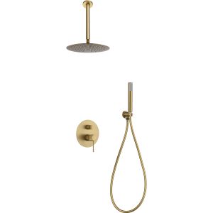 Kit duche termostático embutido ouro escovado em aço e latão