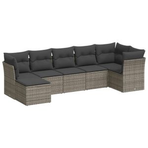 vidaXL set de sofás de jardín 7 piezas con cojines ratán pe gris