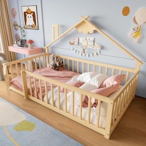 Cama infantil 90x190cm madeira com grade segurança