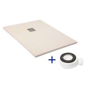 Base de duche de resina 70x60 bege antiderrapante+valvula+grelha