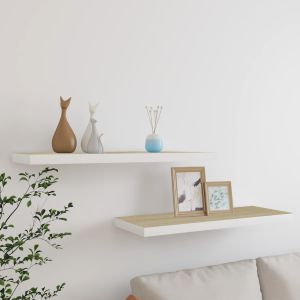 Prateleiras de parede 2 pcs 80x23,5x3,8cm mdf carvalho e branco pt6781