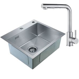Pia de cozinha cecipa 2 em 1 com 1 bacia de aço inox 50 x 45 x 18,5 cm + to