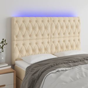 Cabeceira cama c/ luzes LED tecido 144x7x118/128 cm cor creme ptob4802