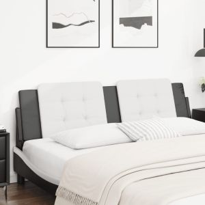 Almofadão de cabeceira 180 cm couro artificial branco e preto ptob7308
