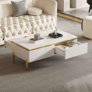 Mesa de centro com arrumação painel branco 36x100x50cm