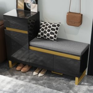 Sapateira com assento 1 gaveta 2 portas preta 85x120x35cm