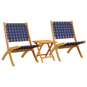 vidaXL sillas de jardín plegables mesa 2 uds madera maciza azul oscuro