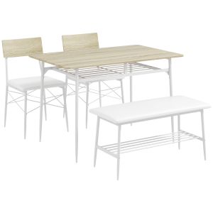 Conjunto mesa de jantar 2 cadeiras e banco 4 lugares madeira carvalho