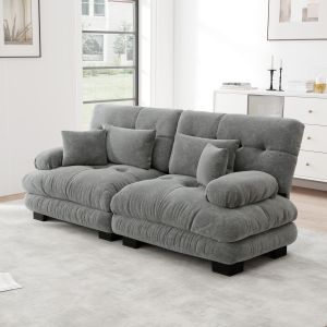Sofá modular em chenille cinzento com almofadas para sala