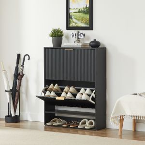 Sapateira com portas basculantes preto 102x80x24cm