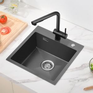 Pia de cozinha auralum 1 basin sink 45x45x19 cm preta em aço inoxidável 304
