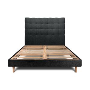 Cama de 135x190 cm com cabeceira estofada - tecido bouclette - preto