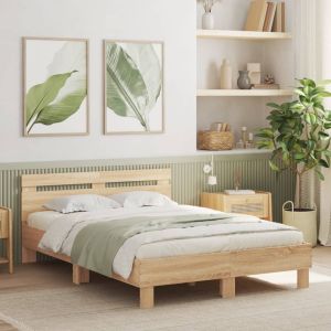 Cama c/ cabeceira/luzes LED 135x190cm carvalho sonoma seaw3637