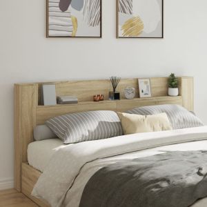 Armário cabeceira c/ luzes LED 220x16,5x103,5cm carvalho sonoma ptob3824