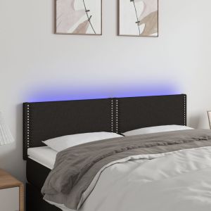 Cabeceira de cama c/ luzes LED tecido 144x5x78/88 cm preto ptob1842