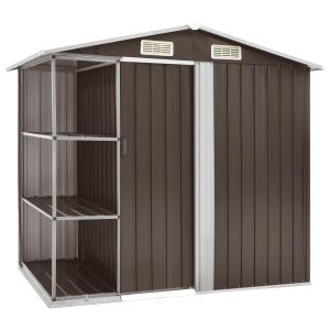 Abrigo de jardim c/ prateleiras 205x130x183 cm ferro castanho pt6429