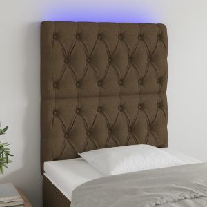 Cabeceira de cama c/ luzes LED tecido 80x7x118/128 cm castanho ptob5919