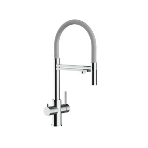 Torneira de cozinha 5 vias aço inoxidável chuveiro 2 jatos, polido/cinza