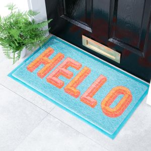 Felpudo para exterior azul hello (70 x 40 cm)