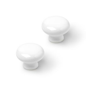 Rei | 2 puxadores de porcelana, modelo 821, brancos, d35 mm, para móveis