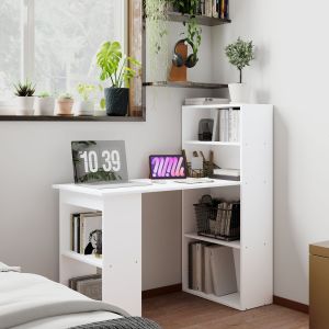 Mesa de escritório com estante contraplacado branco 120x120x55cm
