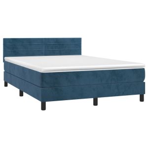 vidaXL cama box spring con colchón terciopelo azul oscuro 140x190 cm