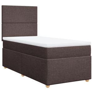vidaXL cama box spring con colchón tela marrón oscuro 90x200 cm